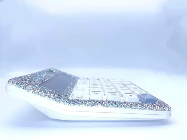 Alt view image 5 of 6 - Rhinestone Crystal Calculator - Standard Desktop Calculator with 12 Digit LCD Display, Battery & Solar Powered, Bling Design for Women & Girls (White)