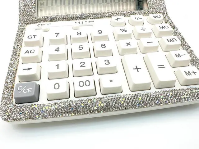 Alt view image 6 of 6 - Rhinestone Crystal Calculator - Standard Desktop Calculator with 12 Digit LCD Display, Battery & Solar Powered, Bling Design for Women & Girls (White)
