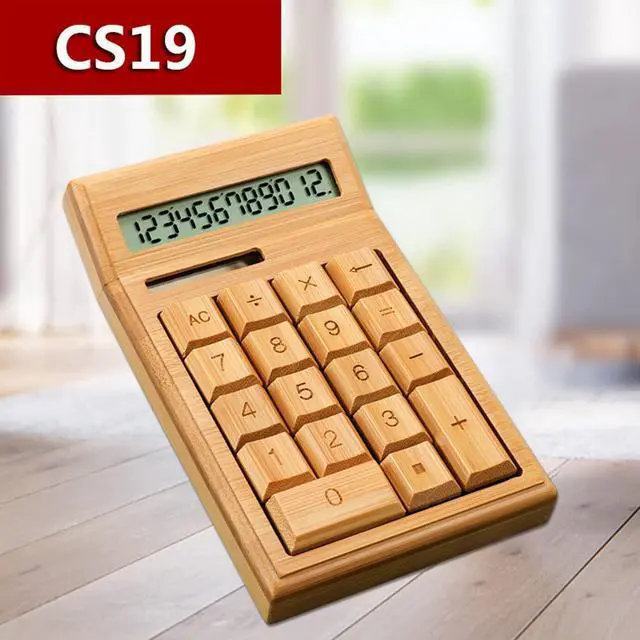 Alt view image 4 of 4 - Omio Handcrafted Natural Bamboo Wooden Solar Calculator Standard Function Desktop Calculator with 12-Digit Large Display