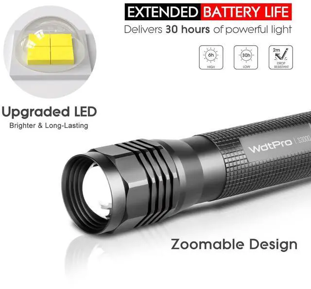 Alt view image 4 of 7 - WdtPro High-Powered LED Flashlight S3000, Super Bright Flashlights - High Lumen, IP67 Water Resistant, 3 Modes and Zoomable for Camping, Emergency, Hiking, Gift