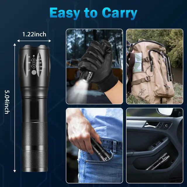 Alt view image 4 of 7 - 6Pack LED Flashlights High Lumens, 5Mode Tactical Flashlight for Home, Small Flashlights Powerful, Pocket Flashlight Battery Powered, Adjustable Torch Light, Mini Flash Light for Emergencies Camping