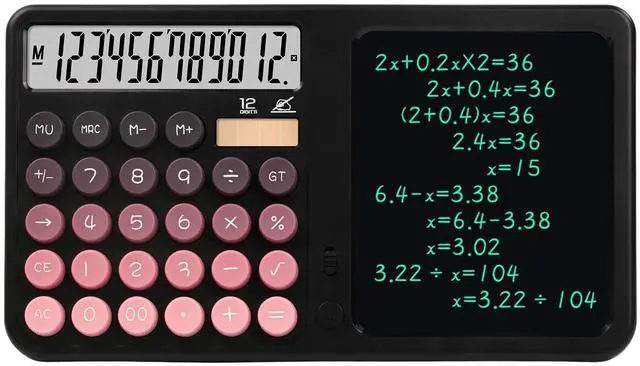 Main image of Calculators Desktop with Notepad Writing Tablet,12 Digit Large Button Office Calculator, Solar & Battery Powered Math Tool with Large Display for Office, Business & Study,School & Home (Black)