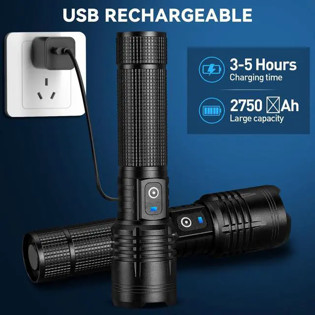 Alt view image 3 of 7 - Kmivo Flashlight Rechargeable LED High Lumens, 99,000 Lumens Super Bright Flash Lights with 5 Modes, AdjustableWaterproof Powerful Linterna for Home, Camping(2 Pack)