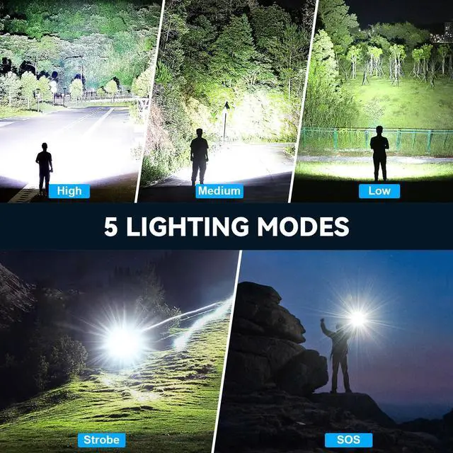 Alt view image 6 of 7 - Kmivo Flashlight Rechargeable LED High Lumens, 99,000 Lumens Super Bright Flash Lights with 5 Modes, AdjustableWaterproof Powerful Linterna for Home, Camping(2 Pack)