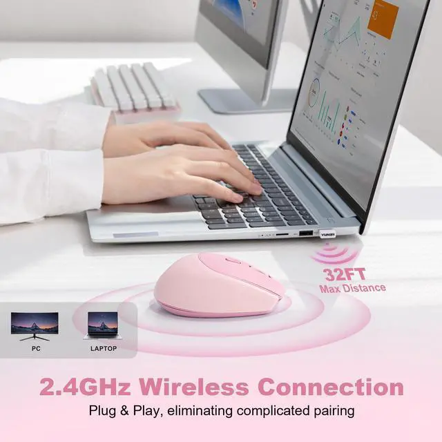Alt view image 3 of 7 - YUNZII C2 Wireless Mouse,2.4GHz Cute Silicone Noiseless Wireless Computer Mouse, Quiet Clicks, 3 Adjustable DPI, 1600 DPI Optical Tracking, Portable Ergonomic Mice for Laptop/PC/Mac (Pink)