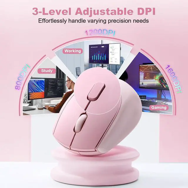 Alt view image 4 of 7 - YUNZII C2 Wireless Mouse,2.4GHz Cute Silicone Noiseless Wireless Computer Mouse, Quiet Clicks, 3 Adjustable DPI, 1600 DPI Optical Tracking, Portable Ergonomic Mice for Laptop/PC/Mac (Pink)