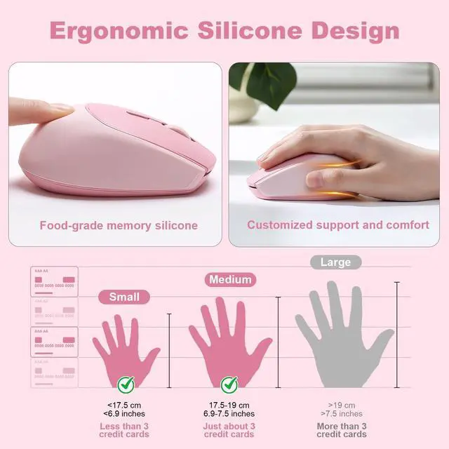 Alt view image 5 of 7 - YUNZII C2 Wireless Mouse,2.4GHz Cute Silicone Noiseless Wireless Computer Mouse, Quiet Clicks, 3 Adjustable DPI, 1600 DPI Optical Tracking, Portable Ergonomic Mice for Laptop/PC/Mac (Pink)