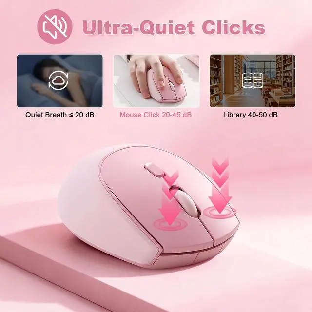 Alt view image 6 of 7 - YUNZII C2 Wireless Mouse,2.4GHz Cute Silicone Noiseless Wireless Computer Mouse, Quiet Clicks, 3 Adjustable DPI, 1600 DPI Optical Tracking, Portable Ergonomic Mice for Laptop/PC/Mac (Pink)