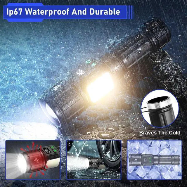 Alt view image 6 of 7 - JAY-PARK Flashlights High Lumens, Rechargeable Flashlight 100000 Lumens with Magnetic, Bright Flash Light 9 Modes with 5000 mAh Battery, Tactical Flashlight for Camping, Hiking, Dog Walking