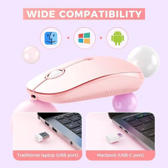 Alt view image 2 of 7 - VssoPlor Type C Wireless Mouse, USB C MacBook Wireless Mouse Dual Mode 2.4G Cordless Mice with Nano USB and Type C Receiver Compatible with PC, Laptop, MacBook, ipad-Gradient Pink