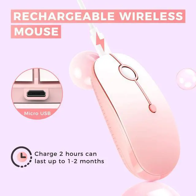 Alt view image 5 of 7 - VssoPlor Type C Wireless Mouse, USB C MacBook Wireless Mouse Dual Mode 2.4G Cordless Mice with Nano USB and Type C Receiver Compatible with PC, Laptop, MacBook, ipad-Gradient Pink