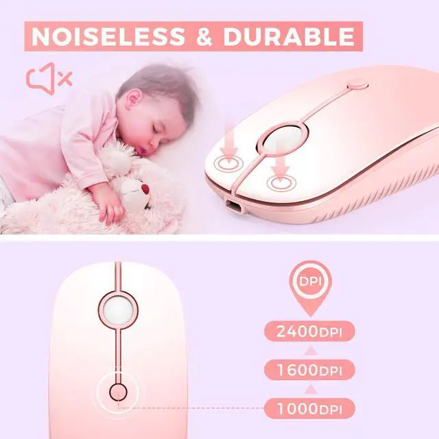 Alt view image 4 of 7 - VssoPlor Type C Wireless Mouse, USB C MacBook Wireless Mouse Dual Mode 2.4G Cordless Mice with Nano USB and Type C Receiver Compatible with PC, Laptop, MacBook, ipad-Gradient Pink