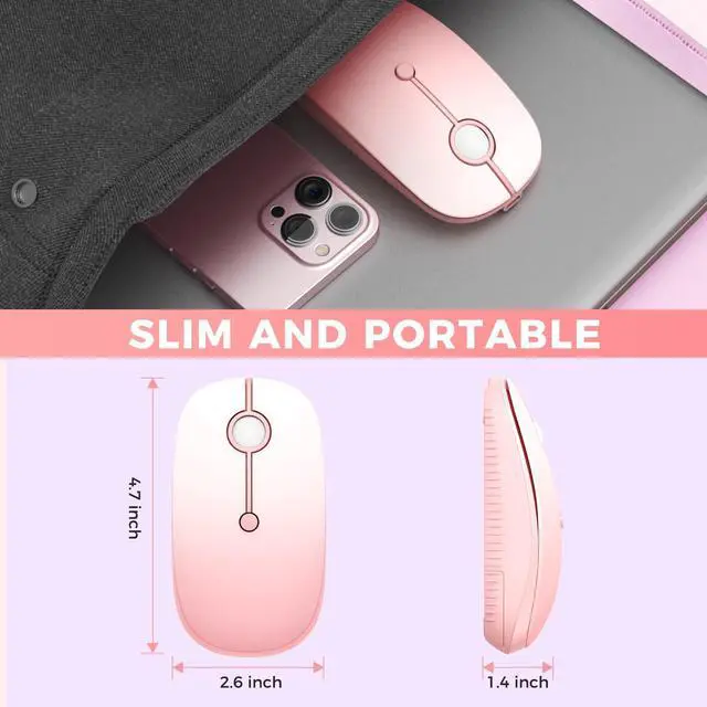 Alt view image 6 of 7 - VssoPlor Type C Wireless Mouse, USB C MacBook Wireless Mouse Dual Mode 2.4G Cordless Mice with Nano USB and Type C Receiver Compatible with PC, Laptop, MacBook, ipad-Gradient Pink