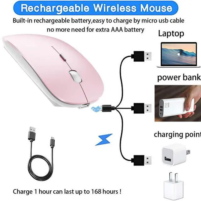 Alt view image 6 of 6 - PEIBO Bluetooth Wireless Mouse for Laptop mac MacBook ipad MacBook air MacBook pro pc Desktop Computer Windows Chromebook Notebook (Pink White)