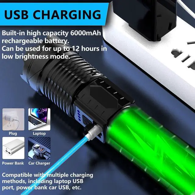 Alt view image 6 of 7 - Rechargeable LED Flashlights, 90,000 Lumens Super Bright Handheld FlashLight, 7 Modes with COB Work Light, IPX6 Waterproof, Adjustable Tactical Flash light for Home,Camping and Emergencies-2 Pack