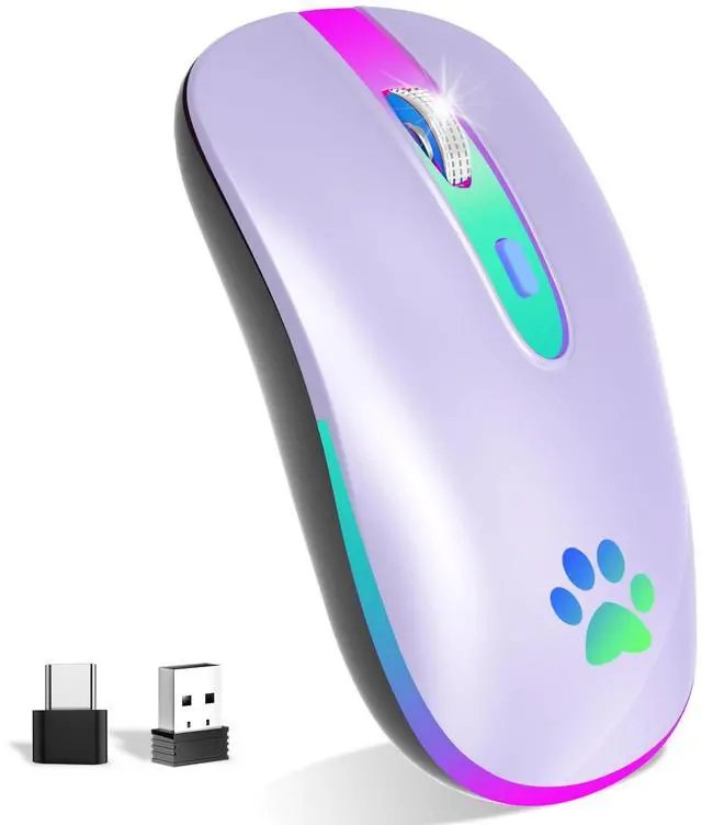 Main image of FUWANG Rechargeable Wireless Bluetooth Mouse, 2.4G USB Optical Input Mouse, Portable, Compatible with Laptop, PC, Mac OS, Windows, Adjustable DPI (Light Purple)