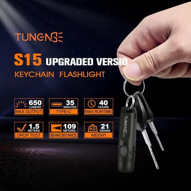 Alt view image 2 of 7 - TUNENGE S15 Keychain Flashlight- Super Bright 650 High Lumens,USB C Rechargeable EDC Pocket Flashlight,Mini Flashlight with Magnetic Suitable for Hiking, Outdoors (Magnet Black)