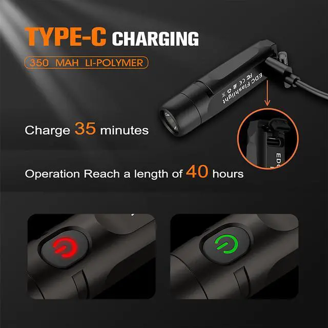 Alt view image 5 of 7 - TUNENGE S15 Keychain Flashlight- Super Bright 650 High Lumens,USB C Rechargeable EDC Pocket Flashlight,Mini Flashlight with Magnetic Suitable for Hiking, Outdoors (Magnet Black)