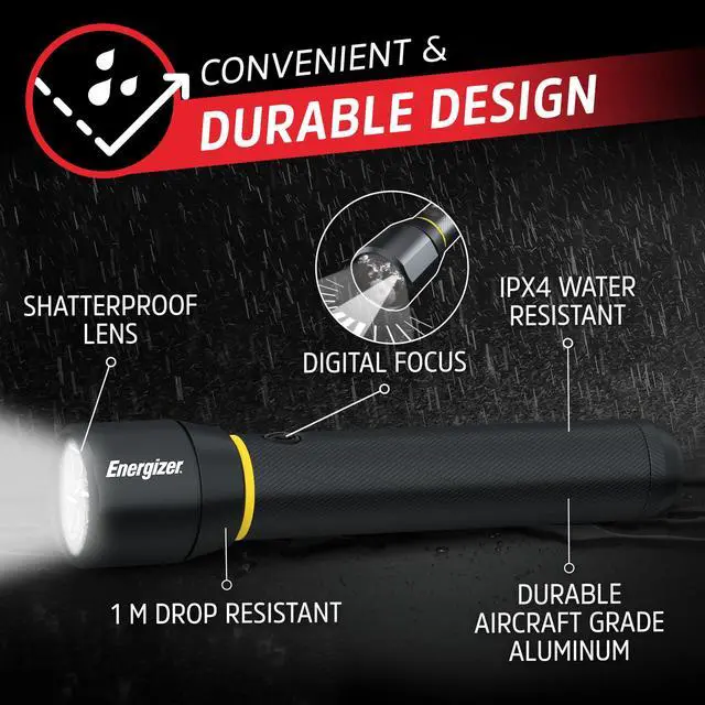 Alt view image 3 of 7 - Energizer LED Flashlight Vision PRO, Ultra Bright 1000+ Lumens, IPX4 Water Resistant, Aircraft-Grade Aluminum LED Light, Rugged Metal Flash Light for Outdoors, Emergency Power Outage, Black