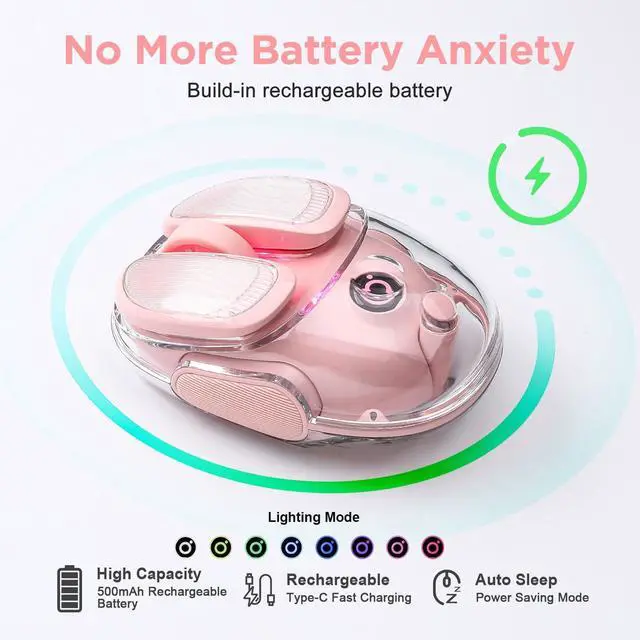Alt view image 5 of 7 - MIKIBY Q9 Wireless Computer Mouse, 2.4GHz/Bluetooth Mouse, Ergonomic Optical Mouse with RGB Lighting,Silent Clicks,4800 DPI, 4 Adjustment Levels,Compatible with PC, Mac, Laptop(Pink)
