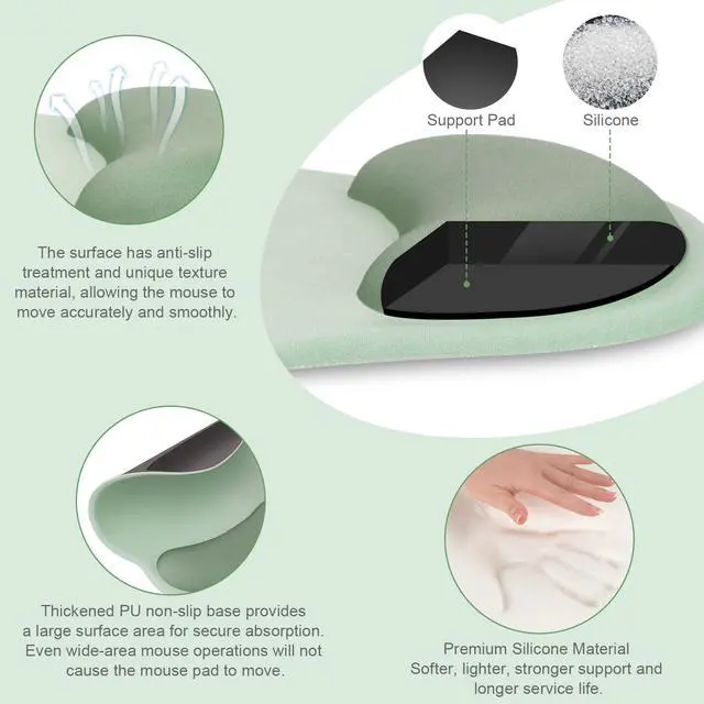 Alt view image 2 of 7 - MOSISO Wrist Rest Support for Mouse Pad&Keyboard Set, Circle Curved Ergonomic Mousepad&Coaster Non-Slip Base Home/Office Pain Relief&Easy Typing Pad with Soft Cloth&Silicone Lining, Antique Green
