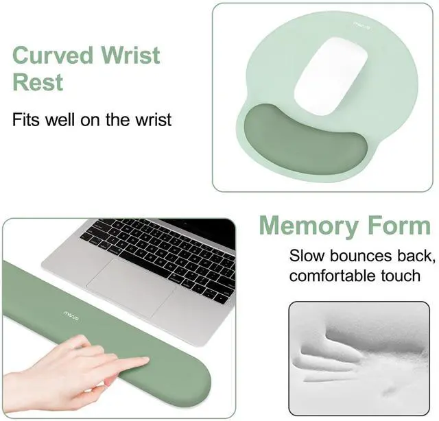 Alt view image 4 of 7 - MOSISO Wrist Rest Support for Mouse Pad&Keyboard Set, Circle Curved Ergonomic Mousepad&Coaster Non-Slip Base Home/Office Pain Relief&Easy Typing Pad with Soft Cloth&Silicone Lining, Antique Green