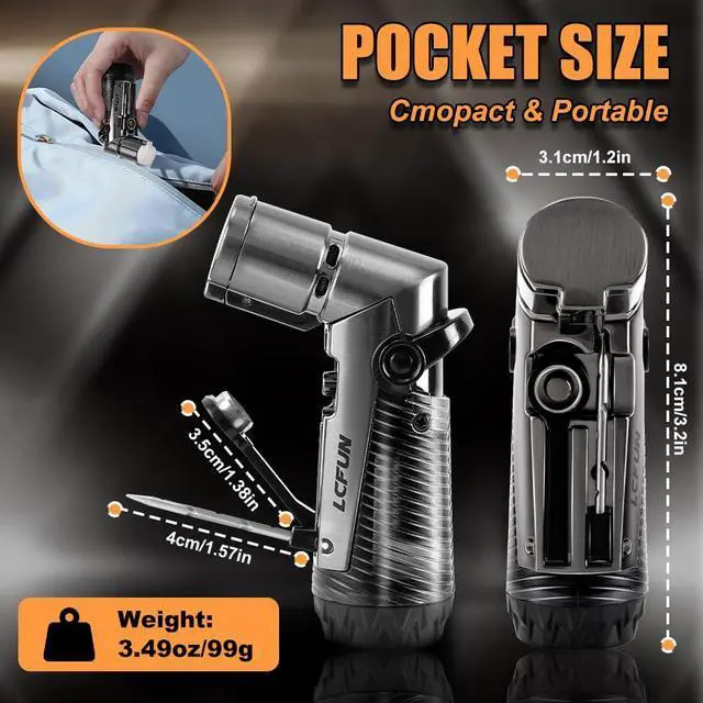 Alt view image 4 of 6 - LcFun Torch Lighter Windproof Refillable Triple Jet Flame Butane Lighter with Punch and Draw Enhancer, Camping Hunting Gear Gifts for Men -BUTANE NOT INCLUDED