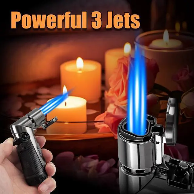 Alt view image 5 of 6 - LcFun Torch Lighter Windproof Refillable Triple Jet Flame Butane Lighter with Punch and Draw Enhancer, Camping Hunting Gear Gifts for Men -BUTANE NOT INCLUDED