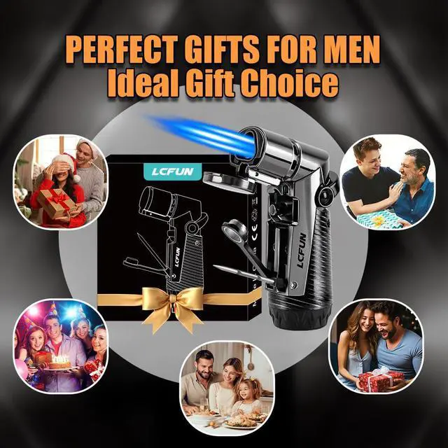 Alt view image 6 of 6 - LcFun Torch Lighter Windproof Refillable Triple Jet Flame Butane Lighter with Punch and Draw Enhancer, Camping Hunting Gear Gifts for Men -BUTANE NOT INCLUDED