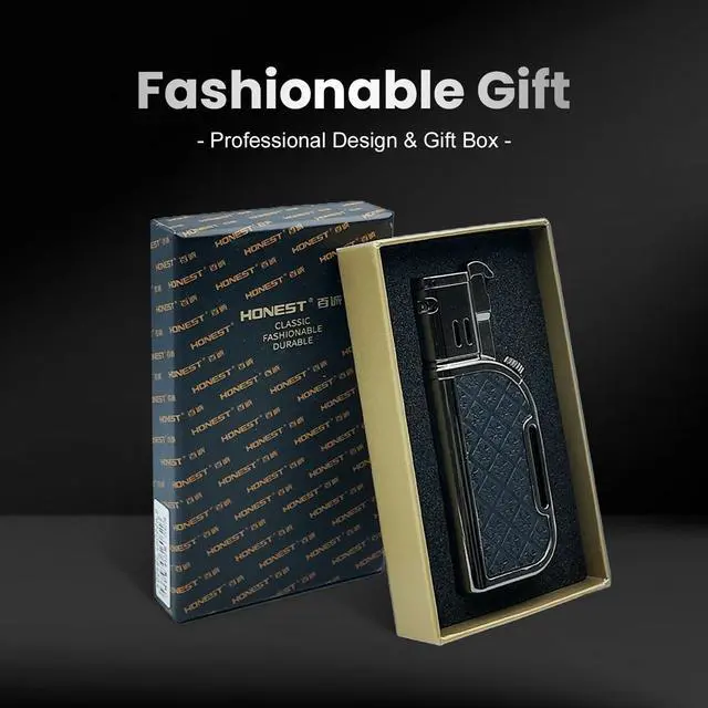 Alt view image 7 of 7 - Butane Torch Lighter,Soft/Jet Dual Switchable Windproof Adjustable Flame,Refillable Grinding Wheel Cool Lighter with Punch,Mens Gift(Butane Not Included)