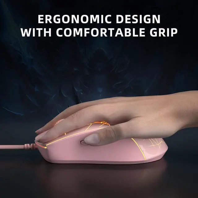 Alt view image 6 of 7 - MageGee G6 Wired Gaming Mouse, Ergonomic USB Optical Mouse with 7 Colors Breathing LED Backlit, 6 Adjustable Speed Levels from 600 to 3200 for Laptop PC Computer Games & Work, Pink
