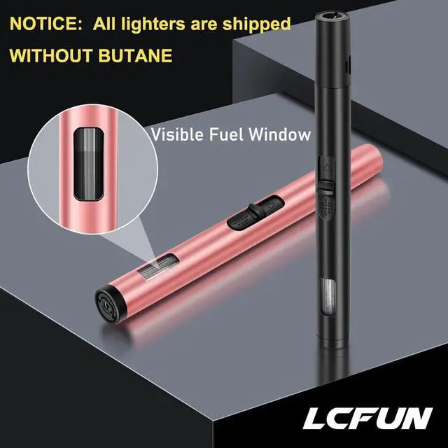 Alt view image 4 of 7 - LcFun 2 Pack Torch Lighters Refillable Butane Lighter with Visible Fuel Window, Windproof Adjustable Jet Flame Long Lighters for Candle, Grill, BBQ, Camping, Fireworks (Butane NOT Included)
