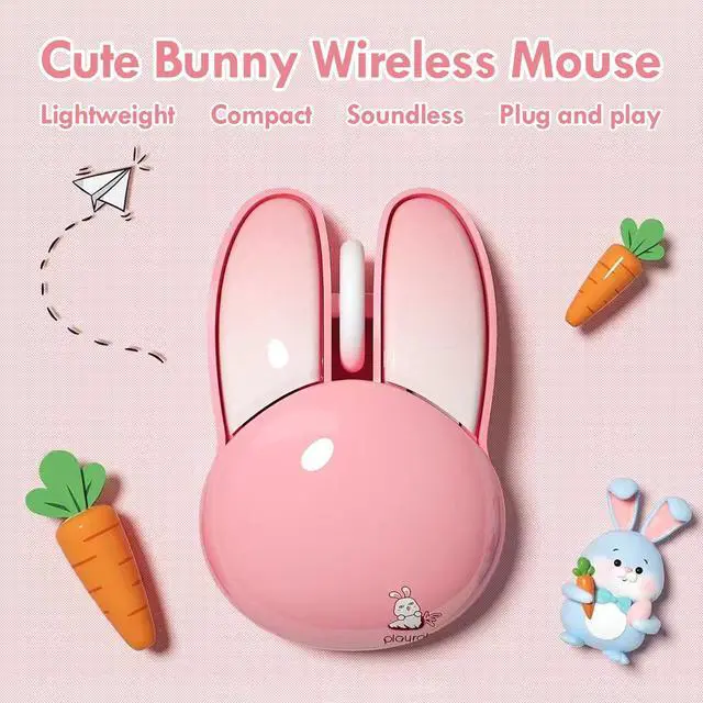Alt view image 2 of 7 - Lomiluskr Cute Bunny Wireless Mouse, Lightweight Soundless Mice, 2.4G Wireless Mice, Candy Colors, Kawaii Rabbit Mouse for Girls and Kids (Pink Bunny)