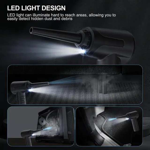 Alt view image 6 of 7 - OGMAPLE Electric Compressed Air Duster Rechargable Air Blower for Car 100000RPM Air Can Duster for Computer PC Mini Blower Cordless with Led Light Handheld Blower Keyboard Cleaner, Black