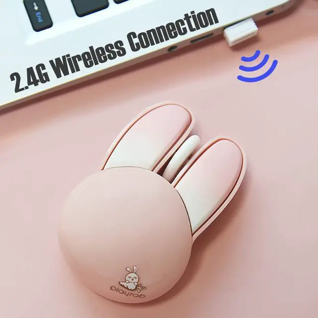 Alt view image 3 of 7 - Lomiluskr Cute Bunny Wireless Mouse, Lightweight Soundless Mice, 2.4G Wireless Mice, Candy Colors, Kawaii Rabbit Mouse for Girls and Kids (Pink Bunny)