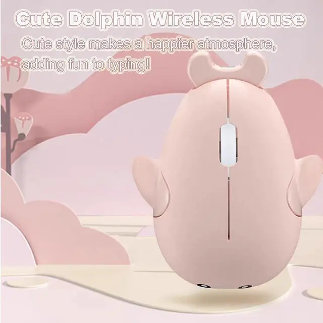 Alt view image 3 of 6 - Samudgate Wireless Mouse, Cute Dolphin Shape 2.4 GHz USB Mute 1200DPI Optical Mice Portable Small Mouse for Travel, Office, Home, Laptop, Computer (Pink)