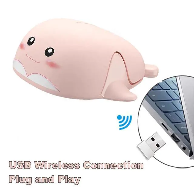 Alt view image 2 of 6 - Samudgate Wireless Mouse, Cute Dolphin Shape 2.4 GHz USB Mute 1200DPI Optical Mice Portable Small Mouse for Travel, Office, Home, Laptop, Computer (Pink)