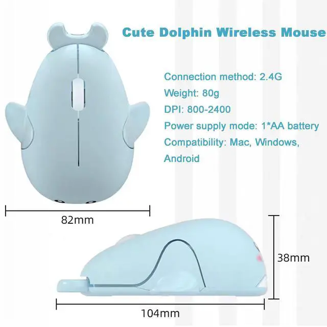 Alt view image 5 of 6 - Samudgate Wireless Mouse, Cute Dolphin Shape 2.4 GHz USB Mute 1200DPI Optical Mice Portable Small Mouse for Travel, Office, Home, Laptop, Computer (Pink)