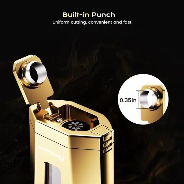 Alt view image 5 of 7 - All-in-one Torch Lighter with Punch, Holder, Draw Enhancer Tool, Dual Windproof Jet Flames, Cool Torch Lighters Accessories, Refillable Butane Torch Lighter with Gift Box for Men