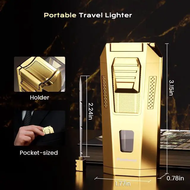 Alt view image 6 of 7 - All-in-one Torch Lighter with Punch, Holder, Draw Enhancer Tool, Dual Windproof Jet Flames, Cool Torch Lighters Accessories, Refillable Butane Torch Lighter with Gift Box for Men