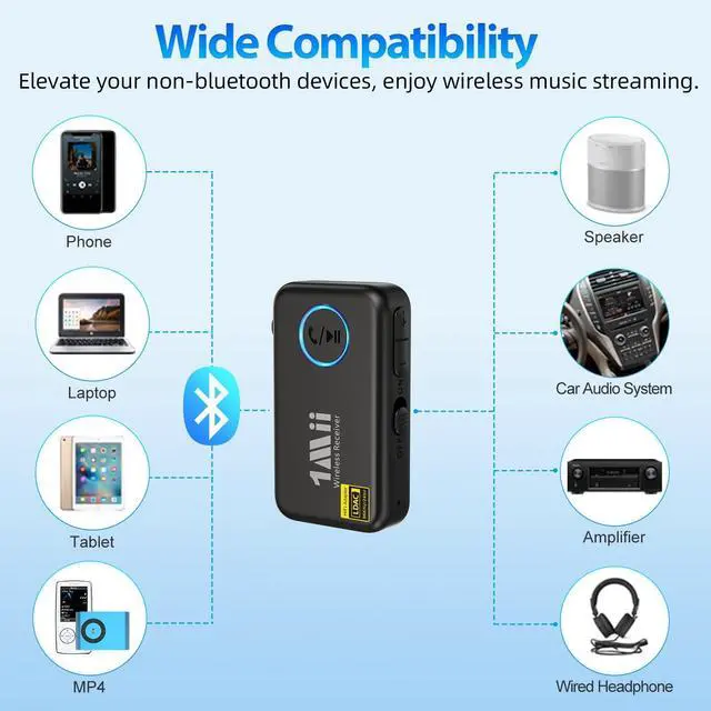 Alt view image 3 of 7 - 1Mii LDAC Bluetooth Aux Adapter for Car, Wireless Bluetooth 5.3 Receiver with Volume Control, 10H Battery Life, Hands Free Calls, Use in Car/Home Stereo/Wired Headphones/Speaker