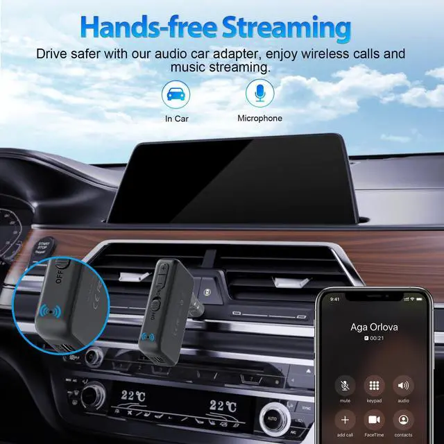 Alt view image 5 of 7 - 1Mii LDAC Bluetooth Aux Adapter for Car, Wireless Bluetooth 5.3 Receiver with Volume Control, 10H Battery Life, Hands Free Calls, Use in Car/Home Stereo/Wired Headphones/Speaker
