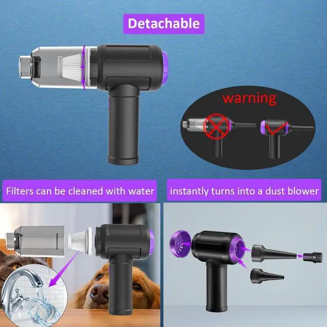 Alt view image 7 of 7 - Meudeen 14500 Pa Computer Vacuum Cleaner Mini & 110000RPM Compressed Air Duster for Keyboard Cleaning Cordless Canned Air Powerful Energy Efficient