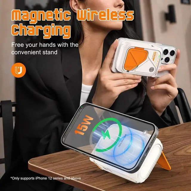 Alt view image 3 of 7 - SEANCHEER P05 Portable Charger, Magnetic Power Bank, Small Wireless PowerBank, Battery Pack10000mAh Travel Essentials Fast Charging with Built in Cable, Foldable Wall Plug for iPhone,Samsung,Andriod