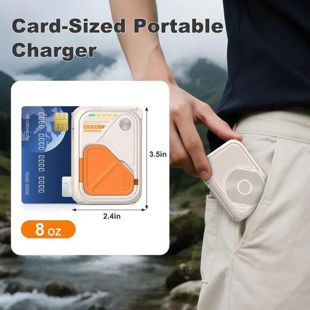 Alt view image 5 of 7 - SEANCHEER P05 Portable Charger, Magnetic Power Bank, Small Wireless PowerBank, Battery Pack10000mAh Travel Essentials Fast Charging with Built in Cable, Foldable Wall Plug for iPhone,Samsung,Andriod