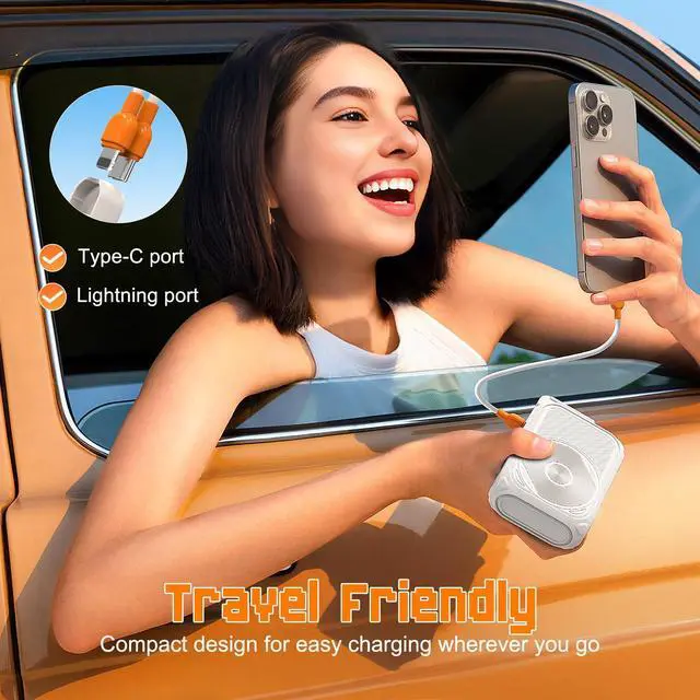 Alt view image 7 of 7 - SEANCHEER P05 Portable Charger, Magnetic Power Bank, Small Wireless PowerBank, Battery Pack10000mAh Travel Essentials Fast Charging with Built in Cable, Foldable Wall Plug for iPhone,Samsung,Andriod