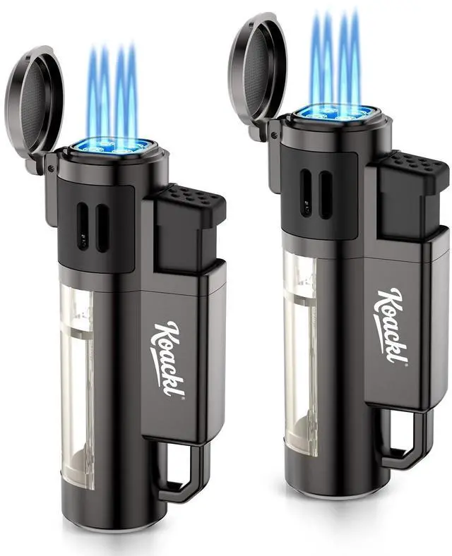 Main image of Torch Lighter, Refillable Windproof Adjustable Quad Jet Flame Butane Lighter for Candle Grill BBQ Camping Fireworks, 2 Pack (No Fuel Included)