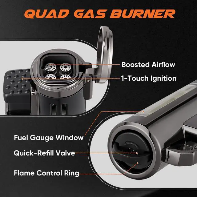 Alt view image 2 of 7 - Torch Lighter, Refillable Windproof Adjustable Quad Jet Flame Butane Lighter for Candle Grill BBQ Camping Fireworks, 2 Pack (No Fuel Included)