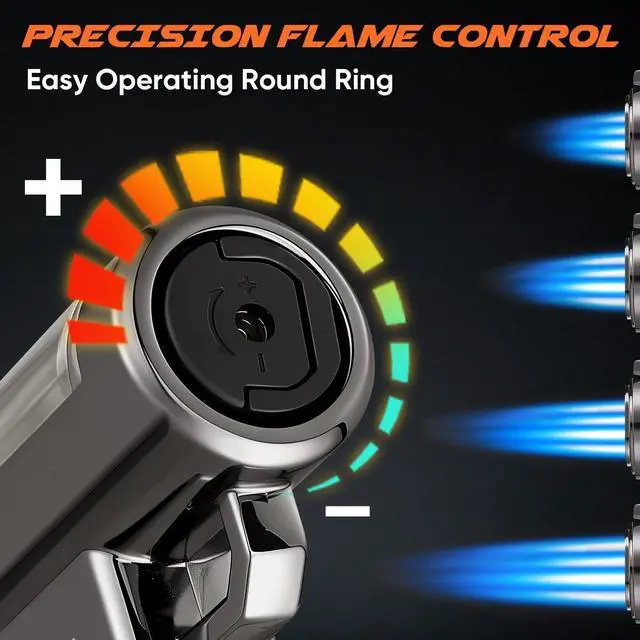Alt view image 3 of 7 - Torch Lighter, Refillable Windproof Adjustable Quad Jet Flame Butane Lighter for Candle Grill BBQ Camping Fireworks, 2 Pack (No Fuel Included)