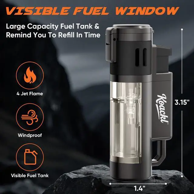 Alt view image 4 of 7 - Torch Lighter, Refillable Windproof Adjustable Quad Jet Flame Butane Lighter for Candle Grill BBQ Camping Fireworks, 2 Pack (No Fuel Included)